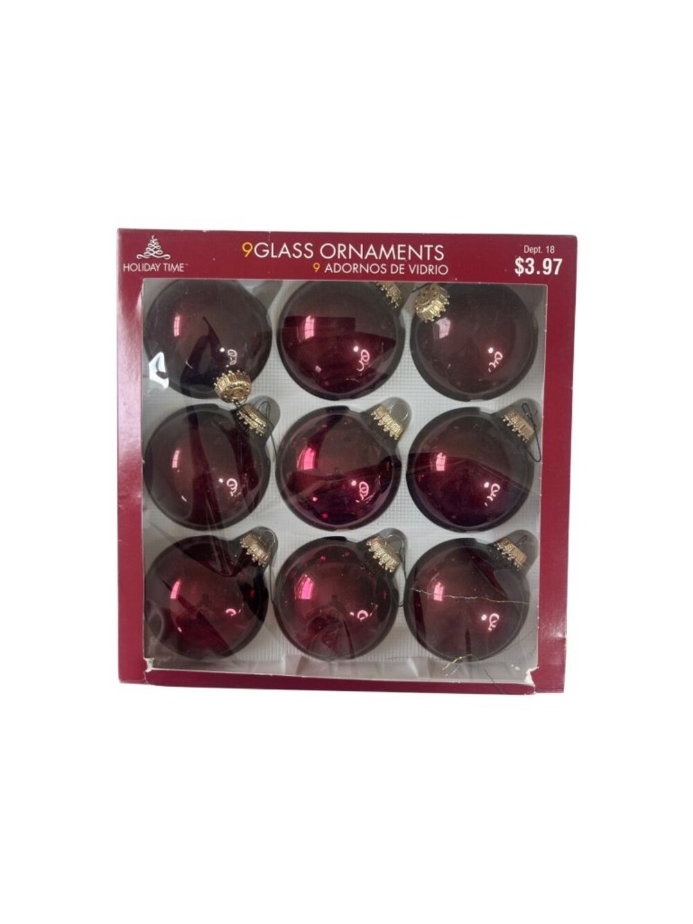 Holiday Time 9-Piece Red Glass Christmas Ornaments Set Classic Round Design
